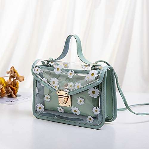 damen umhängetasche hion grün, PU-leder, abnehmbare tasche, gänseblümchen, transparent