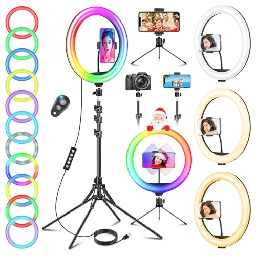 12 zoll ringlicht mit stativ und handyhalter für make-up und livestream, dimmbar