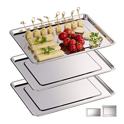 servierplatte edelstahl 3er set spülmaschinenfest relaxdays 33x26,5 cm silber