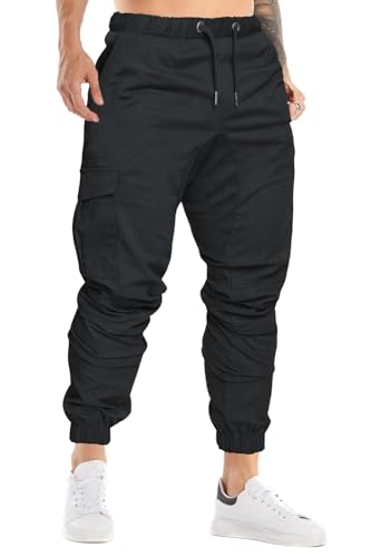 cindeyar herren jogginghose slim fit casual cargo jeans schwarz 01 xl