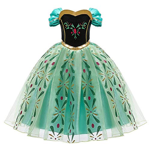 IWEMEK eiskönigin kostüm mädchen prinzessin anna kleid grünes maxikleid 5-6 jahre