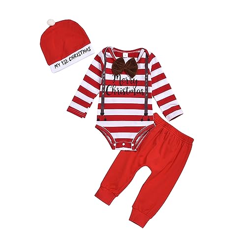 Borlai Baby 1st Christmas Strampler Outfit 3 Stück mit Hut für 3-24 Monate rot