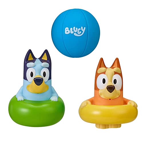 badespielzeug bluey mit wasserspritzfunktion, bluey und bingo, ball