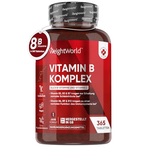 vitamin b komplex 365 tabletten mit vitamin c, alle b-vitamine für nervensystem, stoffwechsel, psyche