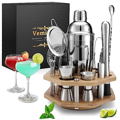 cocktail set 20-teilig mit ständer von vemingo, 750ml shaker aus edelstahl