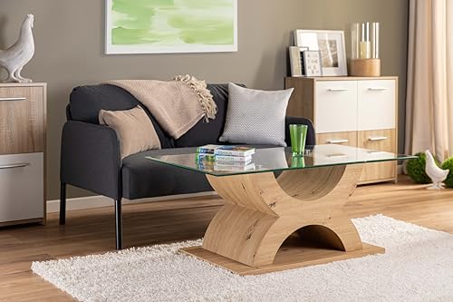 inter link couchtisch x-type, glastisch, mdf, eiche artisan nachbildung