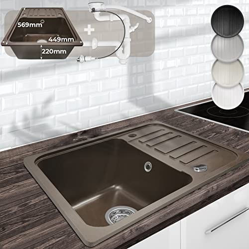 Produktbild: aquamarin spülbecken granit 56,9 x 44,9 cm umkehrbare abtropffläche braun rechteckig