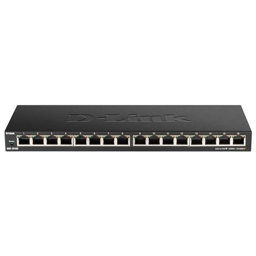 d-link dgs-1016s 16-port gigabit switch unmanaged, lüfterlos, low profile, schwarz