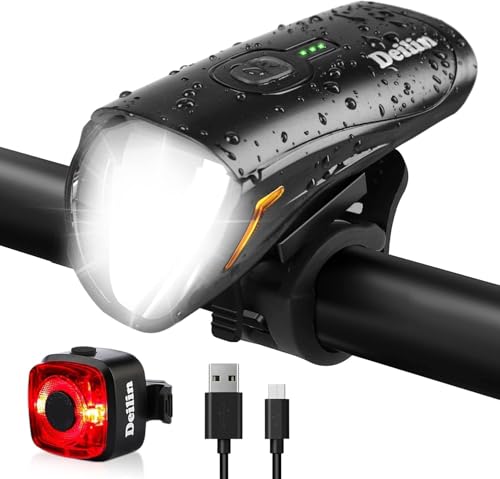 deilin fahrradlicht set, 70 lux led beleuchtung, usb aufladbar, ipx5 wasserdicht, vorne rücklicht