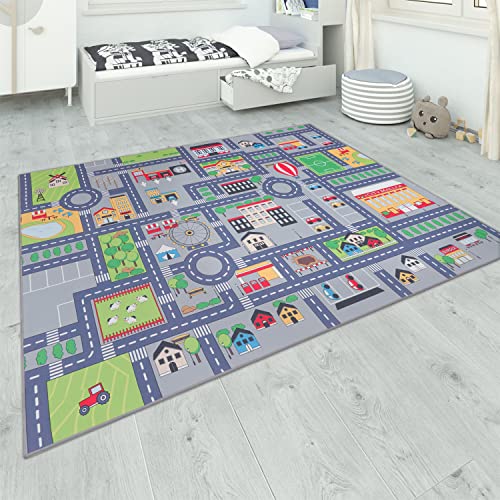 paco home kinderzimmer teppich spielteppich grau rutschfest 80x150 cm