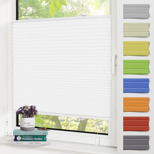 Zarnan Plissee ohne Bohren Klemmfix 35x100cm Jalousie Sichtschutz Rollo Weiß