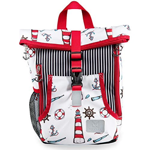 MIXIRL kinderrucksack rolltop für jungen und mädchen 3-7 jahre mit brustgurt