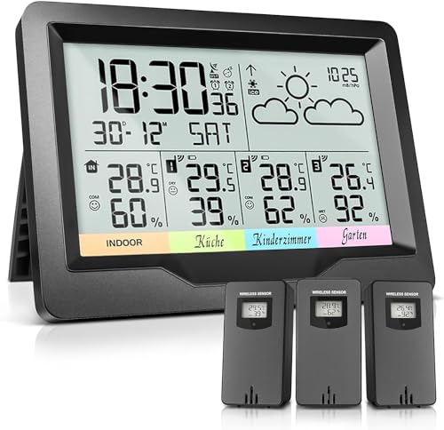 Produktbild: OULE Funk-Wetterstation mit 3 Außensensoren, Thermometer und Hygrometer