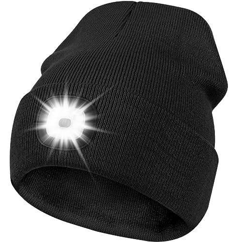 Deilin LED mütze mit licht, aufladbare stirnlampe, unisex winter beanie schwarz