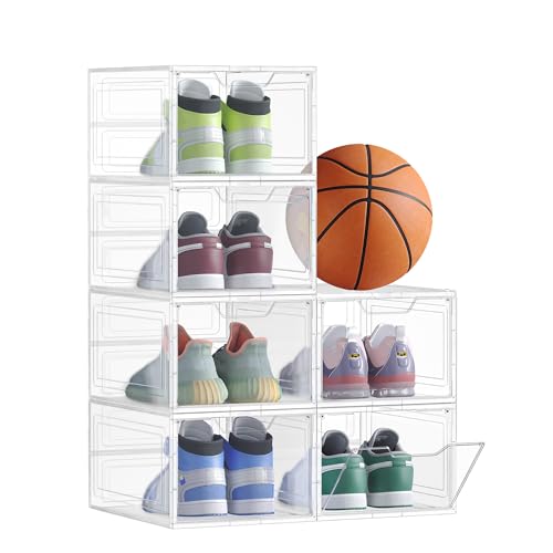 schuhboxen transparent, SONGMICS schuh-organizer stapelbar, 6er set, 34 x 25 x 18,4 cm