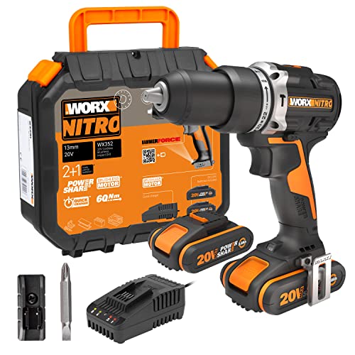 WORX NITRO WX352 20V Akku Schlagbohrschrauber Set - bürstenlos, 60Nm, 2x2Ah Akkus