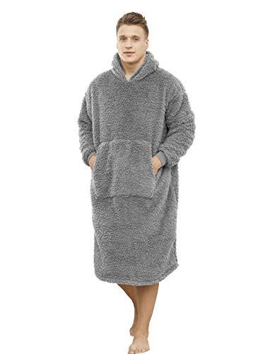 ililmmoe Sherpa Decke Hoodie oversized mit langen Ärmeln und Tasche, grau, Einheitsgröße, ideal für Zuhause