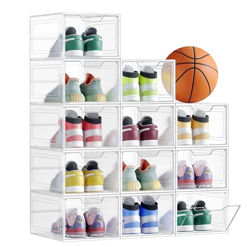 schuhboxen transparent 12er set, songmics schuh-organizer aus kunststoff, stapelbar, 34 x 25 x 18,4 cm