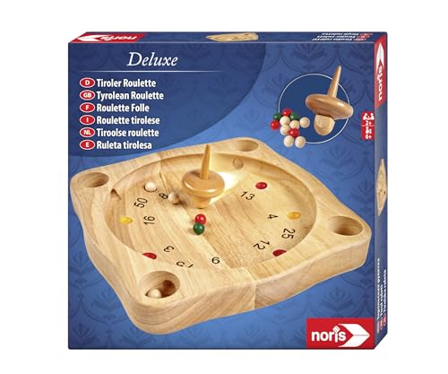 noris roulette deluxe tiroler holzspiel ab 6 jahren mit holzkreisel, braun