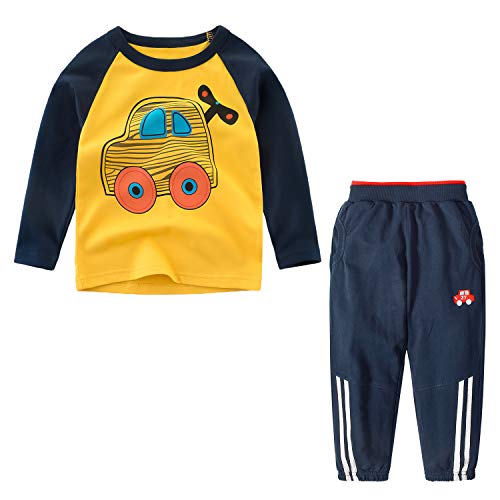 yilaku kinder outfit set langarm t-shirt und lange hosen gelbes auto 6-8 jahre