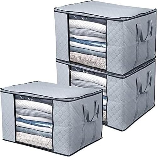 Lifewit 6 Stück 90L Aufbewahrungstasche Faltbar Organizer für Kleidung, Bettwäsche, Grau