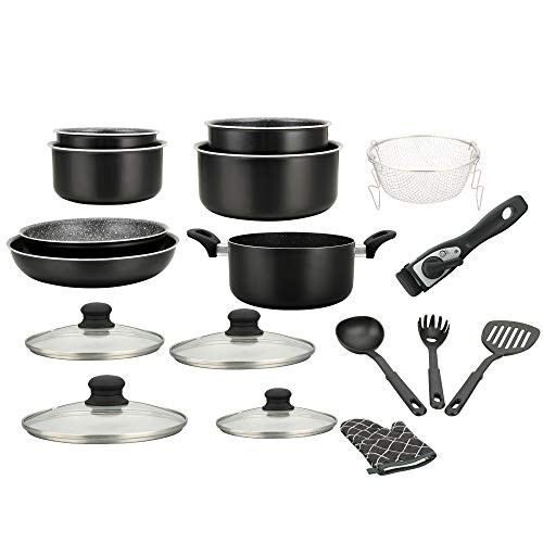 Kochtopfset 17-teilig Schwarz mit Handschuh - Herzberg