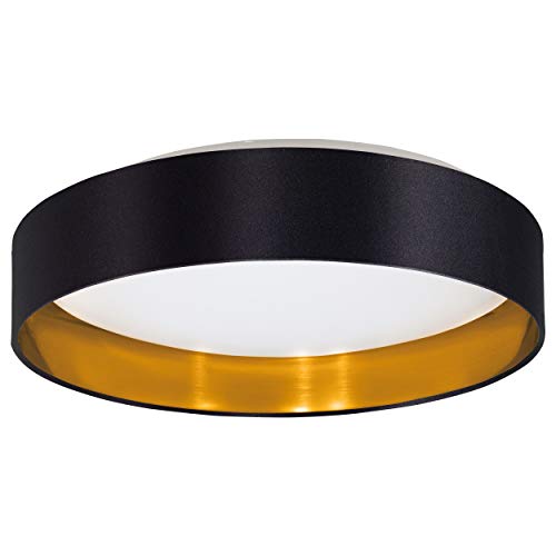 EGLO Maserlo 2 LED Deckenlampe, Textil Deckenleuchte gold-schwarz,  38 cm, warmweiß, Kunststoff weiß