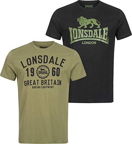 lonsdale herren t shirt doppelpack bangor schwarz oliv gr. l eu