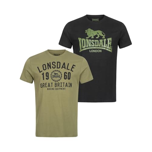 Lonsdale Bangor T-Shirt Herren Doppelpack, Schwarz/Olive, M EU