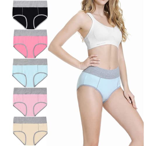 Baumwollslips Damen Hochtailliert Atmungsaktiv 5er Pack Mehrfarbig 01-S