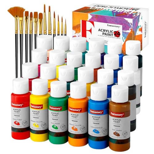 acrylfarben set 24 flaschen 60ml von fantastory, wasserfest, ungiftig, für leinwand, holz, keramik, anfänger