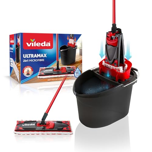 vileda ultramax bodenwischer set 2in1 mit mikrofaser, eimer und stiel für hartböden