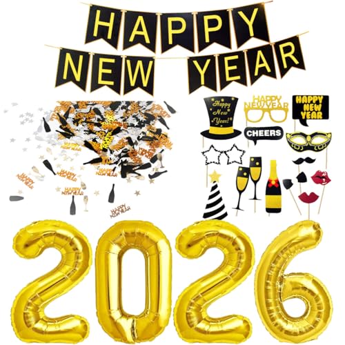 silvester deko 2026 set, neujahr girlande, folienballons, fotorequisiten, konfetti
