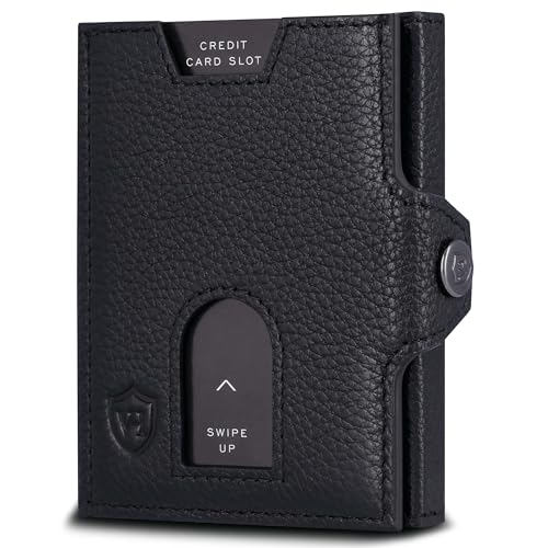 von heesen slim wallet mit rfid schutz, leder geldbörse klein, münzfach, schwarz