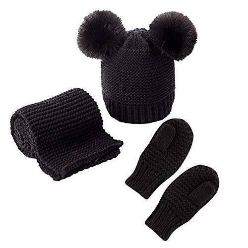 baby mütze schal handschuhe set kleinkind winter schwarz 0-3 jahre Jungen Mädchen