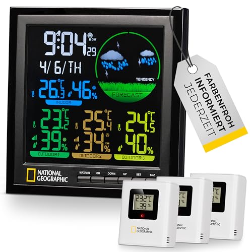 wetterstation national geographic funk mit aussensensor, farb-display, 4 messbereiche