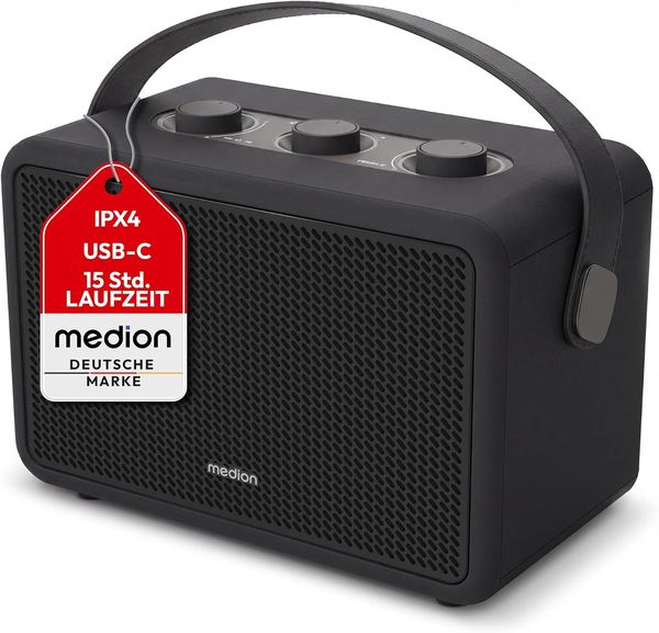 Medion LIFE BXO-1 Bluetooth-Lautsprecher, 2x 15W RMS, BT 5.3, IPX4, 15h Akku