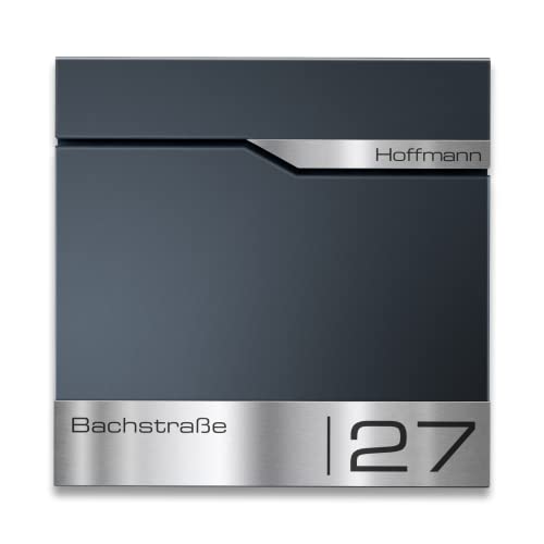 Produktbild: metzler letterbox anthrazit ral 7016, design postbox mit namensschild v2a, 37 x 37 x 10,5 cm