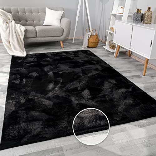 paco home hochflor teppich schwarz 120x160 cm fellteppich kunstfell plüsch shaggy weich