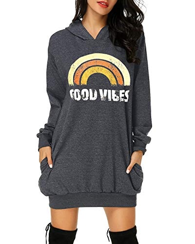 damen hoodie kleid cassiecy pullover langarm sweatshirts kapuzenpullover rainbow, XL
