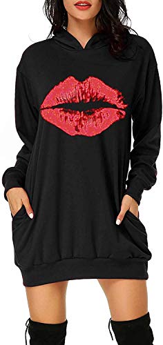 cassiecy damen hoodie kleid pullover langarm sweatshirt kapuzenpullover rot, L