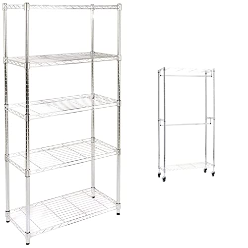 Lagerregal mit 5 Böden und Rädern, chromfarben, von Amazon Basics