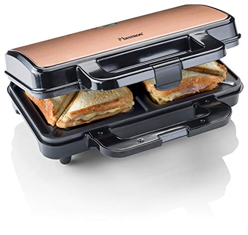 bestron sandwichmaker xl, antihaft Toaster für 2 sandwiches, 900 watt, schwarz kupfer