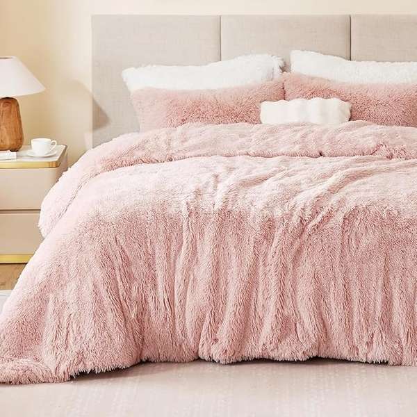 Sacebeleu Plüsch Bettwäsche Set 220x240cm Altrosa Flanell mit 2 Kissenbezügen 80x80cm