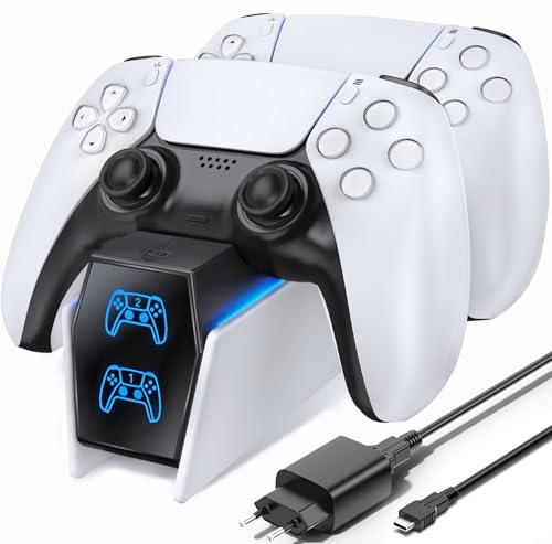 ps5 controller ladestation mit eu-netzteil, 2 std schnellladung, weiß