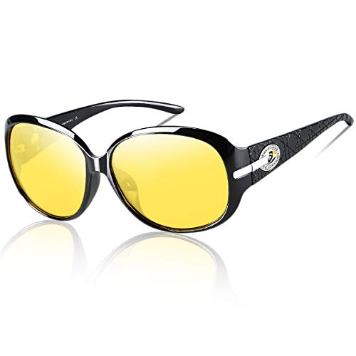 duco damen nachtbrille für autofahrer, elegante ovale brille 6214Y schwarz-gelb