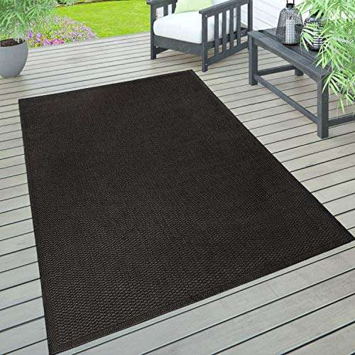 paco home outdoor teppich schwarz wetterfest flachgewebt 60x100 cm für garten balkon terrasse