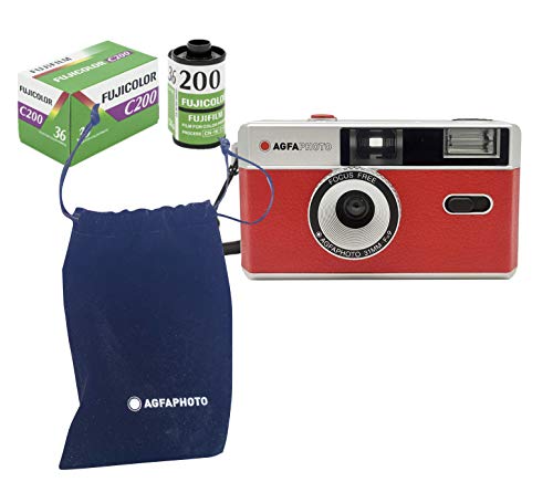 agfaPhoto 35mm kleinbildfilm kamera rot, farbfilm und batterie inkl.