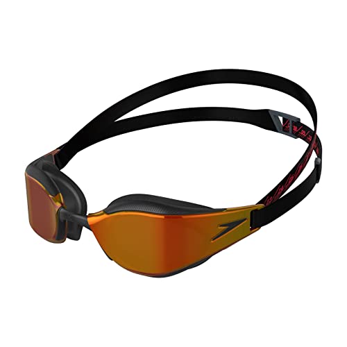 speedo fastskin hyper elite schwimmbrille unisex, hydrodynamisch, schwarz/grau/gold