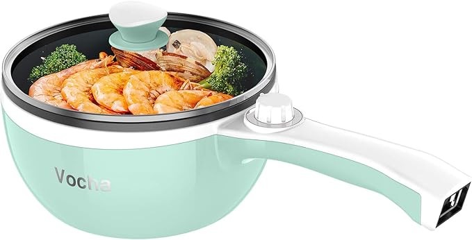 Vocha Elektrische Pfanne 1,5L Hot Pot, Antihaft Kocher für Reise/Wohnheim (Grün)